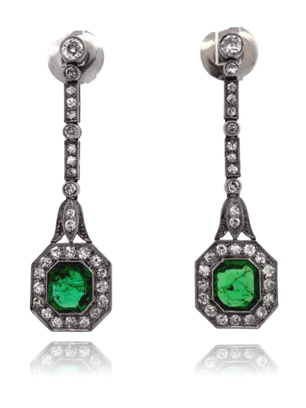 Colombian Emerald & Diamond Platinum Drop Earrings GIA Jewelry Report Certified